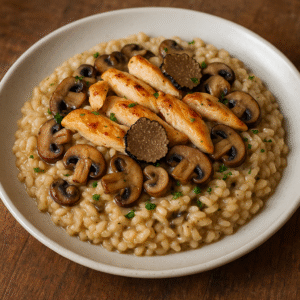 Gebakken kipfilet, bloemkoolrisotto met truffel & champignon