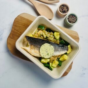 Zeebaars met bloemkoolpuree, venkel, boerenkool, boontjes & courgette