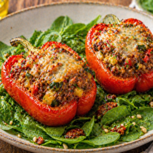 Opgevulde paprika met rundsgehakt & rode pesto