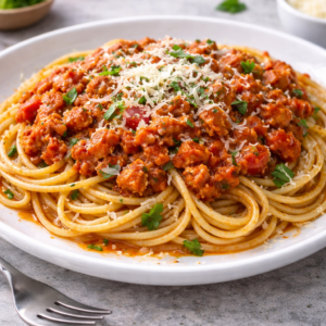 Volkoren spaghetti kippenbolognese