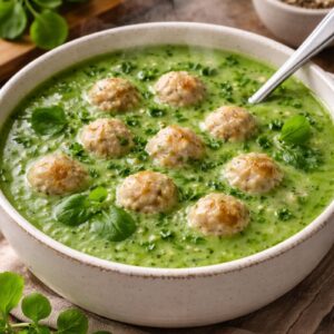 Waterkerssoep met kipballetjes