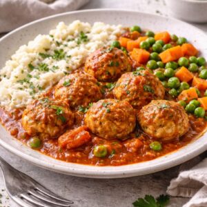 Gehaktballetjes in tomatensaus met bloemkoolpuree