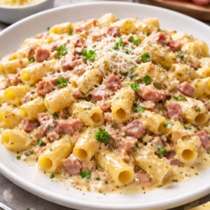 Pasta (hamblokjes-kaassaus-gruyere)