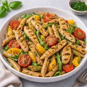 Italiaanse bowl met volkorenpenne & gemarineerde kipreepjes