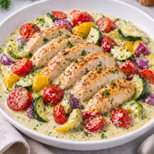 Kipfilet met mascarponesaus & Mediterraanse groentenmix