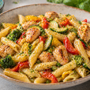 Pasta Primavera met kipblokjes & lentegroenten