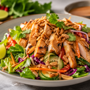 Thaise salade met kip, knapperige groenten & yoghurtdressing