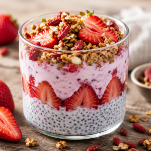 Chia proteïne yoghurt met aardbeien & goji granola