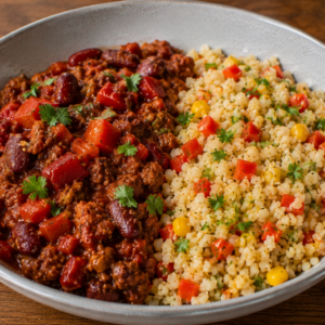 Chili con carne met Mexicaanse bloemkool-bulgurrijst