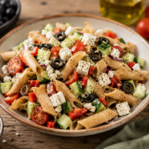 Griekse volkoren penne salade