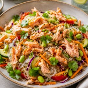 Oosterse salade met glasnoedels & pulled zalm