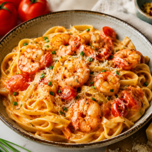 Pasta Scampi Diabolique (tagliatelle-diaboliquesaus-tomaat-bieslook-parmesan)