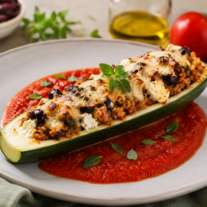 Gevulde courgette op Griekse Wijze met tomatencoulis