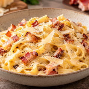 Pasta Carbonara (Tagliatelle, spekblokjes & parmesan)