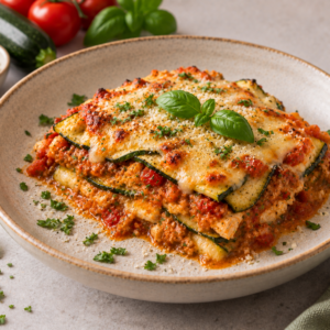 Courgette lasagne met kippenbolognese