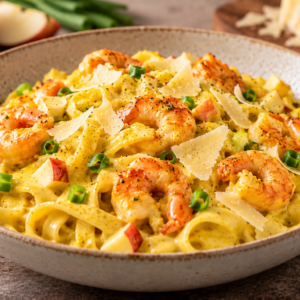 Pasta Scampi Curry (tagliatelle-currysaus-scampi-jonagold-parmesan)